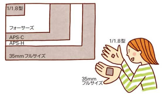 センサーサイズの比較イメージのイラスト