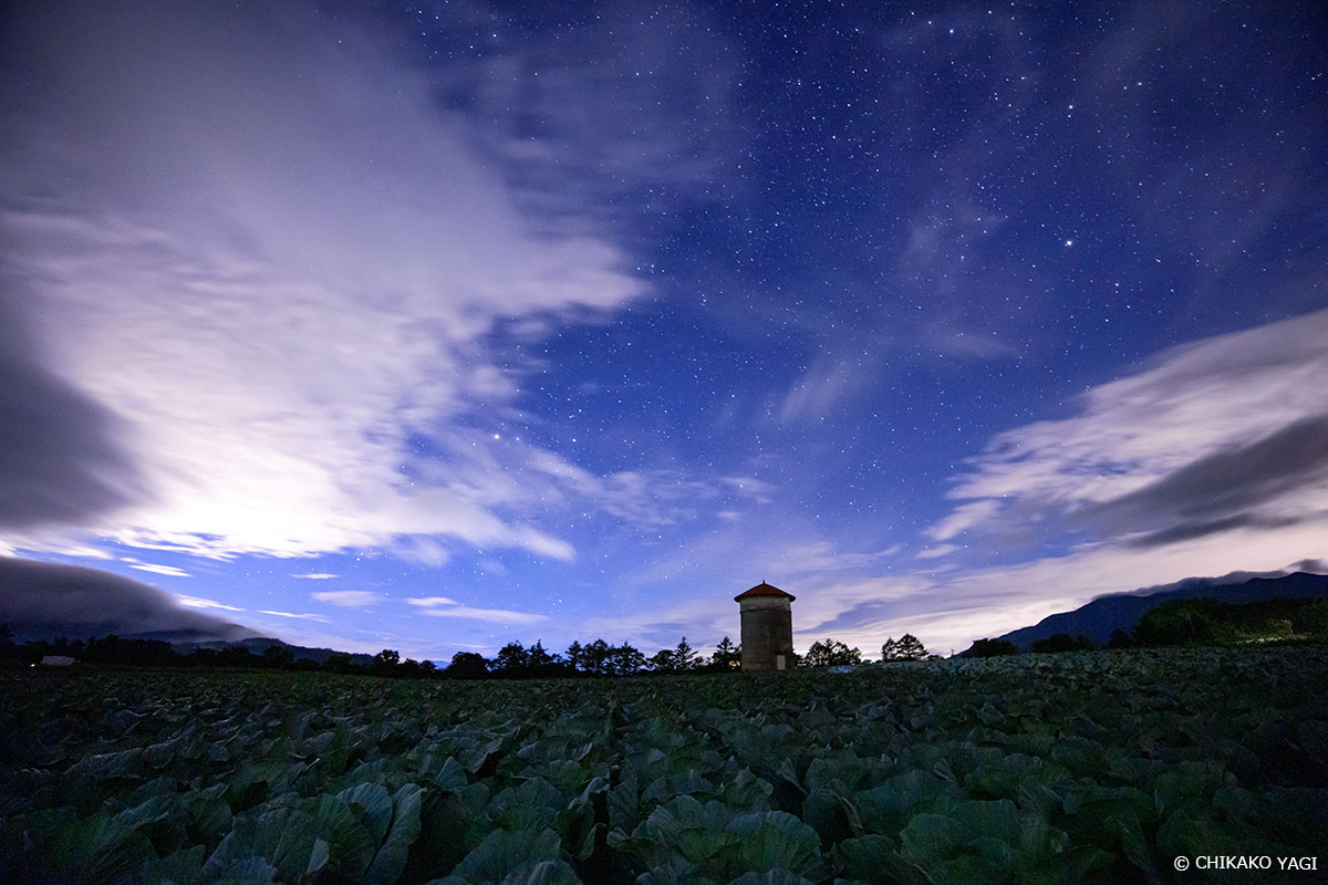 超広角で星空と地上風景を広く写し込みました。 Copyright CHIKAKO YAGI