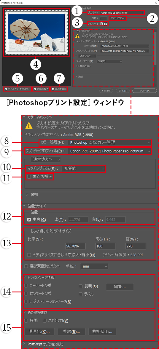 Photoshopののプリント設定