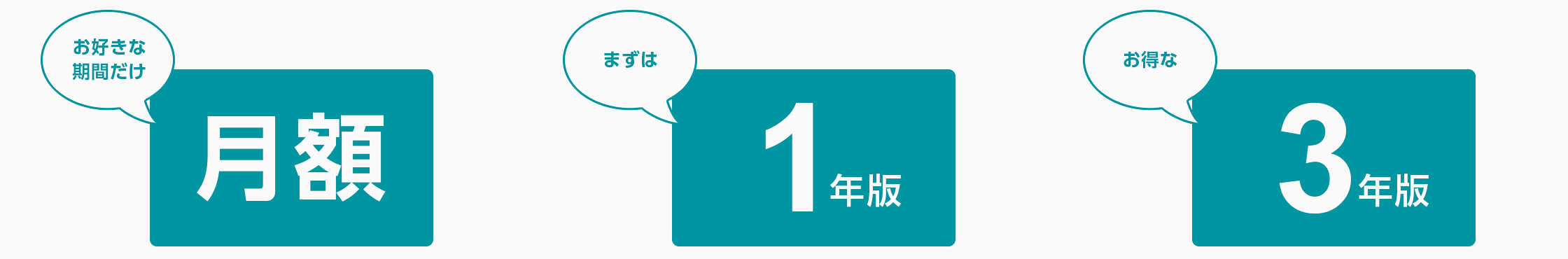 お好きな期間だけ 月額 まずは1年版 お得な3年版