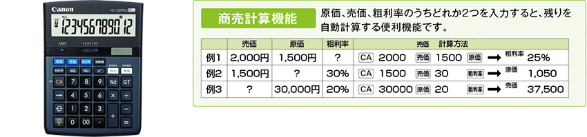 商売計算機能の電卓と計算方法例