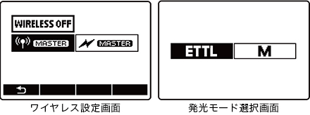 ワイヤレス設定画面/発光モード選択画面