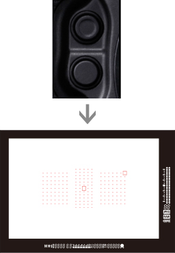 図:ボタンを押しながら〈ISO〉ボタンを押してAFフレームを登録する