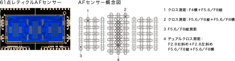 図:61点レティクルAFセンサー/AFセンター概念図