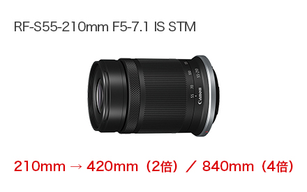 RF-S55-210mm F5-7.1 IS STM 210mm → 420mm(2倍) 840mm(4倍)