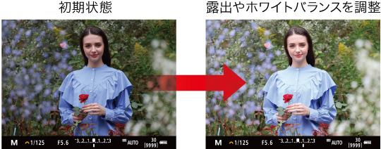 初期状態→露出やホワイトバランスを調整
