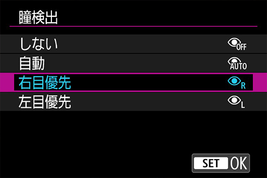 瞳検出設定画面