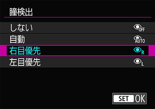 瞳検出設定画面