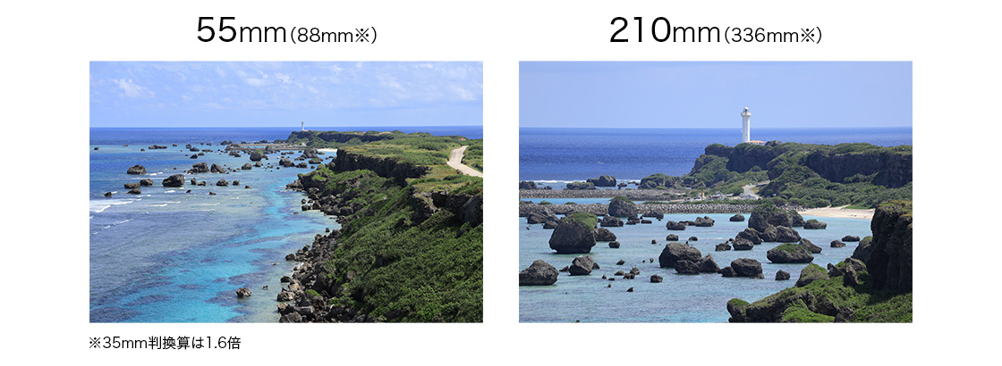 55mm(88mm※) 210mm(336mm※) ※35mm判換算は1.6倍