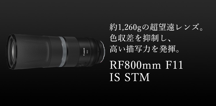 約1,260gの超望遠レンズ。色収差を抑制し、高い描写力を発揮。RF800mm F11 IS STM