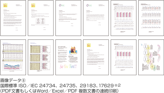 画像データ8:国際標準 ISO/IEC 24734、24735、29183、17629※2(PDF文書もしくはWord/Excel/PDF 複数文書の連続印刷)